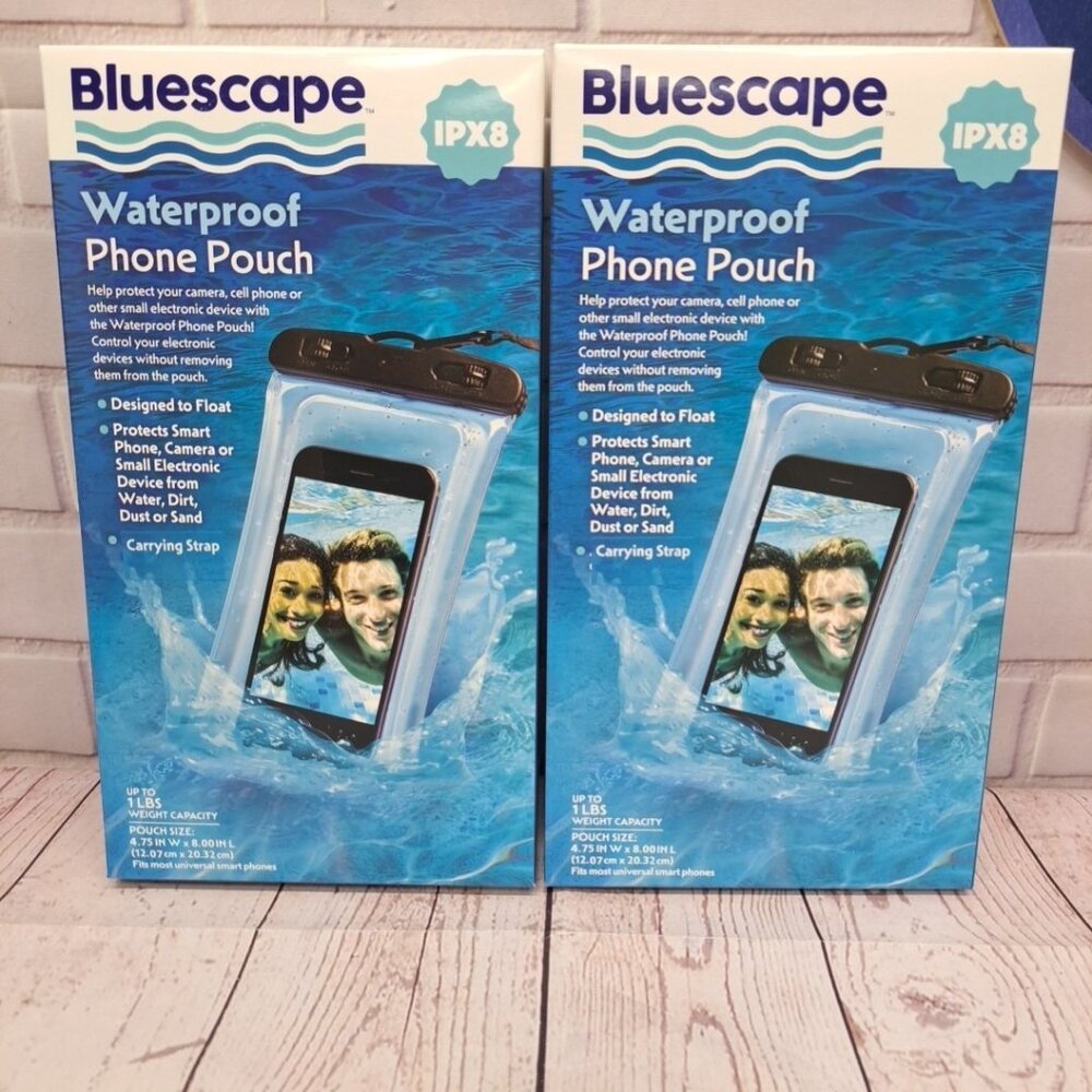 (2 pack) Bluescape Universal Waterproof Phone Pouch; Black & Clear